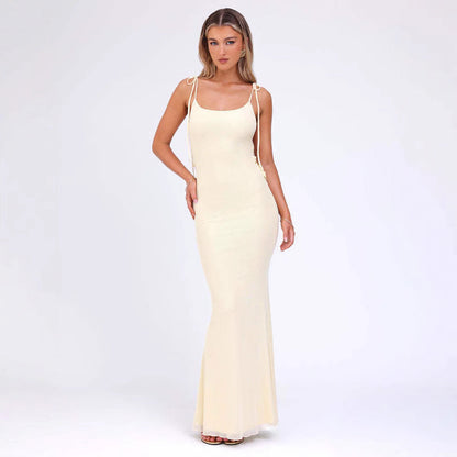 Women’s Bodycon Dress – Adjustable Straps – Low Neckline – Full Length – Stretch Fit