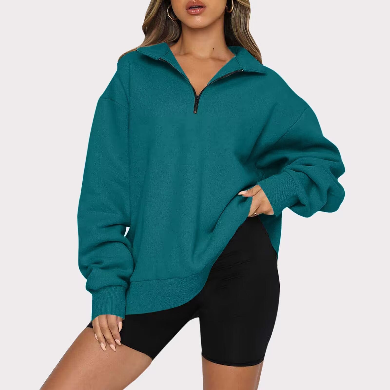  Oversized Fit – Long Sleeve Half-Zip Sweatshirt 