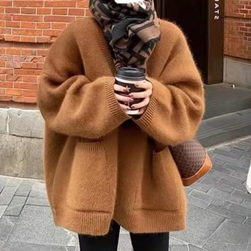 Mohair Blend Oversized V-Neck Cardigan 