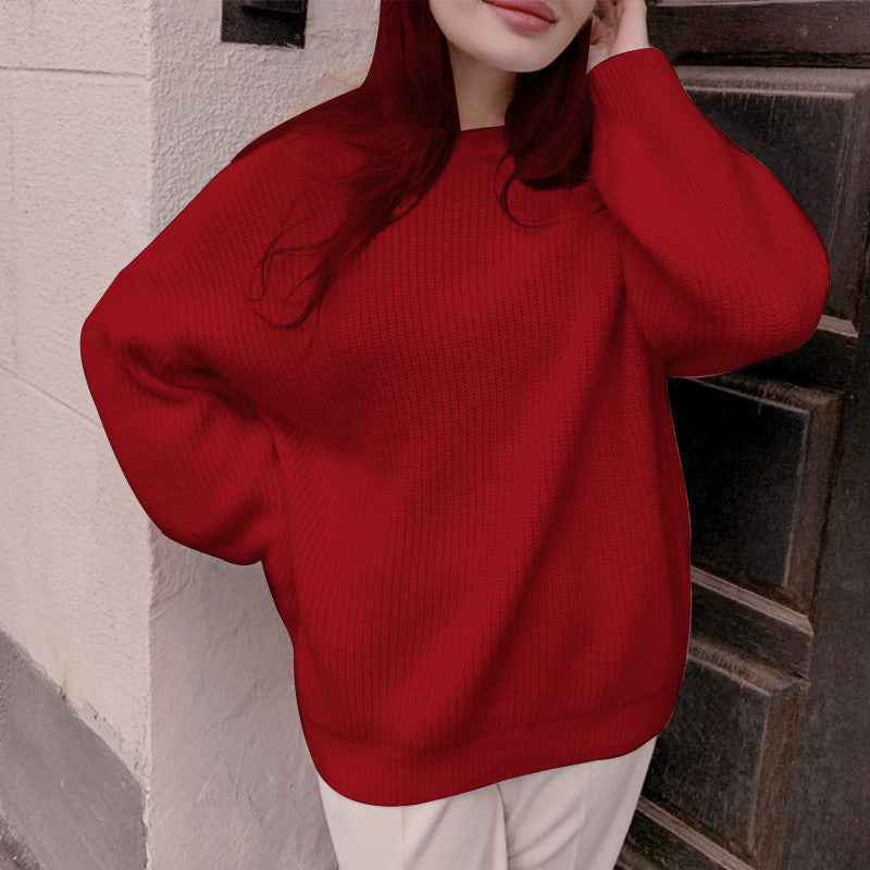 Women’s Oversized Sweater – Soft Knit – Ribbed Texture – Crew Neck – Long Sleeve
