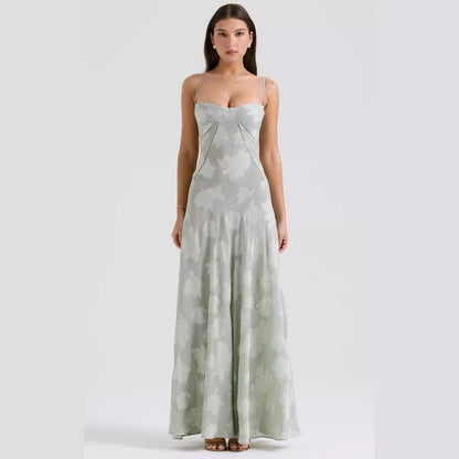 Women’s Evening Gown – Chiffon Slim Fit – Spaghetti Strap – Embroidered Full Length