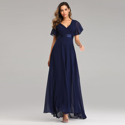Women's Maxi Evening Gown - Flowy Silhouette - Elegant V-Neck