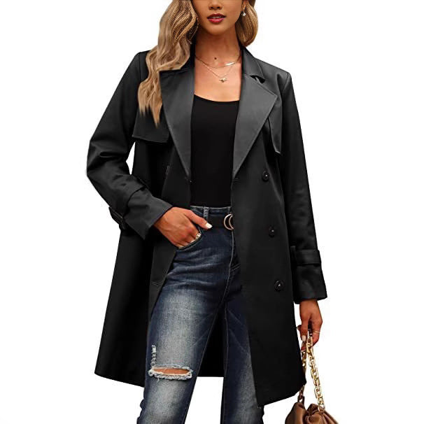 Wool Blend Tailored Double-Breasted Long Coat 