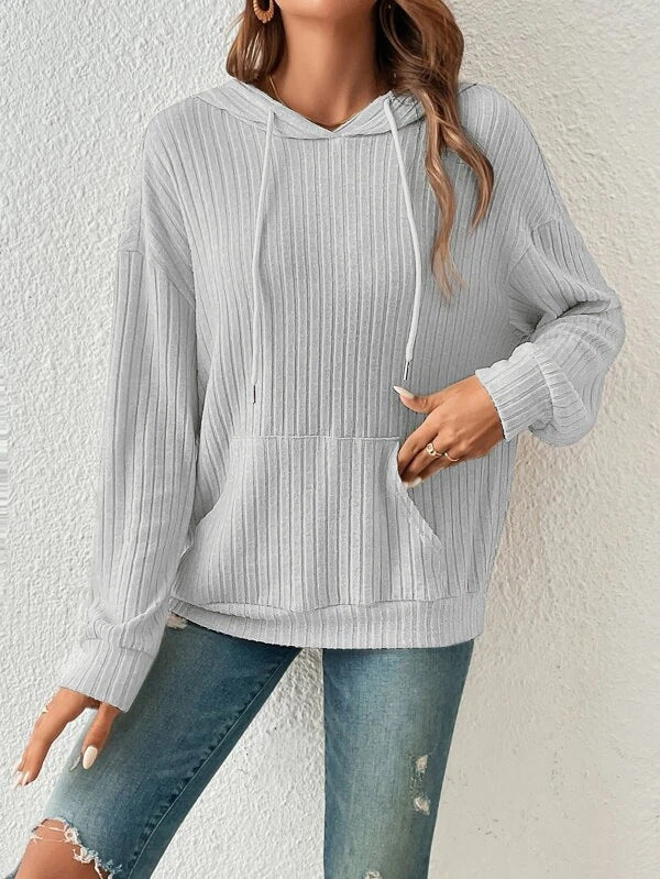 Rib Knit Relaxed Fit Hooded Sweater 