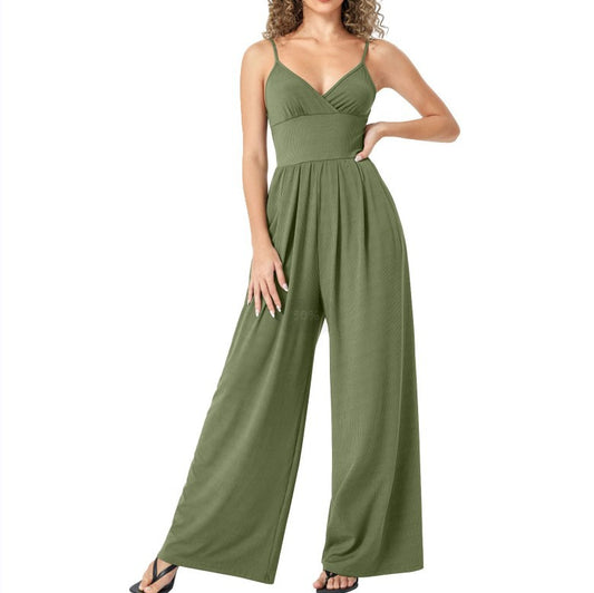 Cinched Waist Wide Leg Jumpsuit