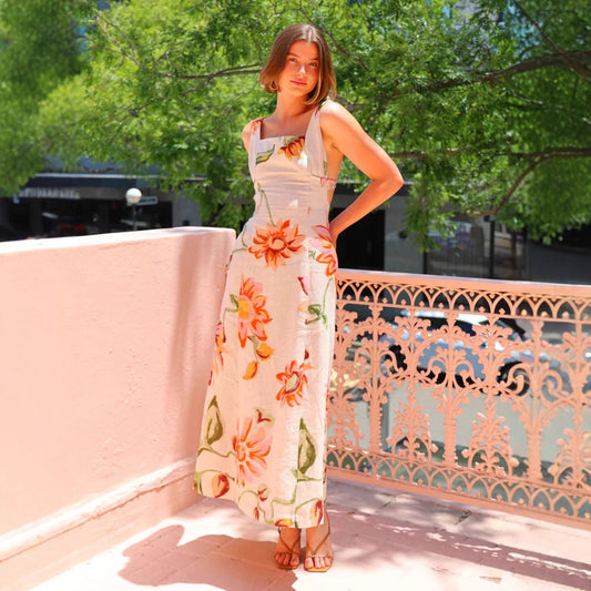 Lightweight Floral Print Cotton Long Dress