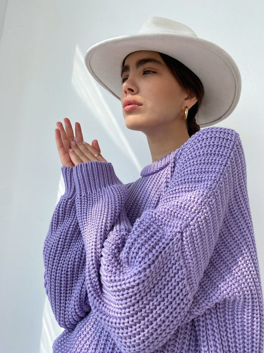 Ribbed Oversized Knit Crew Neck Sweater 