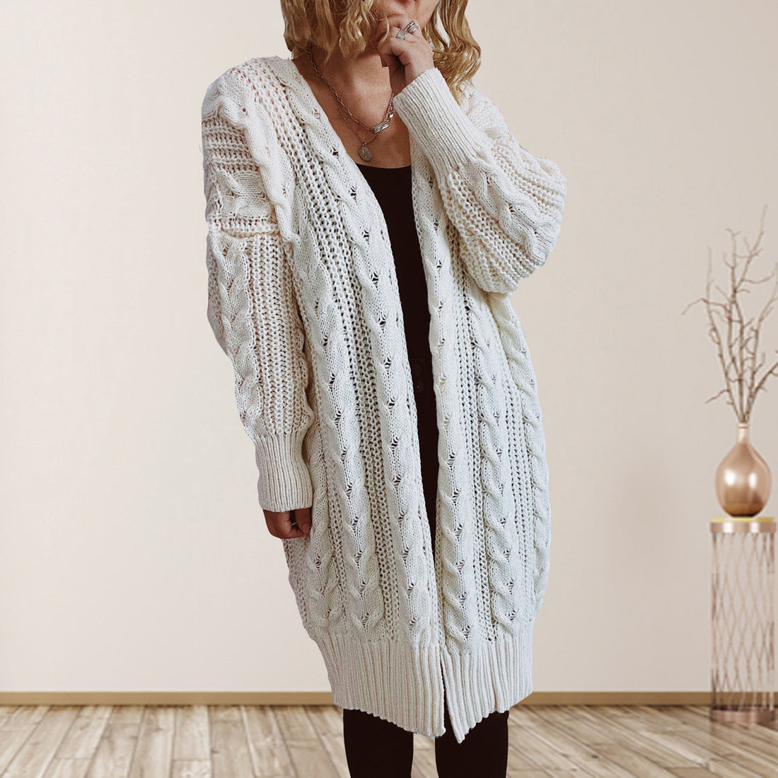 Isabelle - cable knit drop shoulder duster cardigan