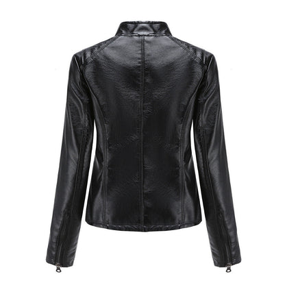 Women's casual faux leather stand-up collar jacket