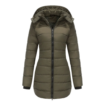 Women’s Puffer Jacket – Quilted Mid-Length Fit – Detachable Hood – Zipper Closure