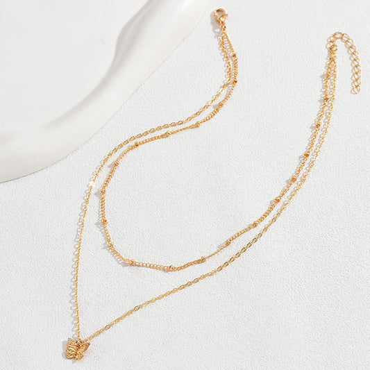 Delicate Layered Adjustable Butterfly Pendant Necklace