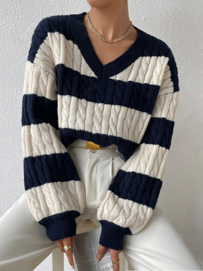 Women's striped v-neck sweater
