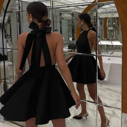 Women's Halter Neck Dress - Backless High Waist A-Line - Elegant Cocktail Wear
