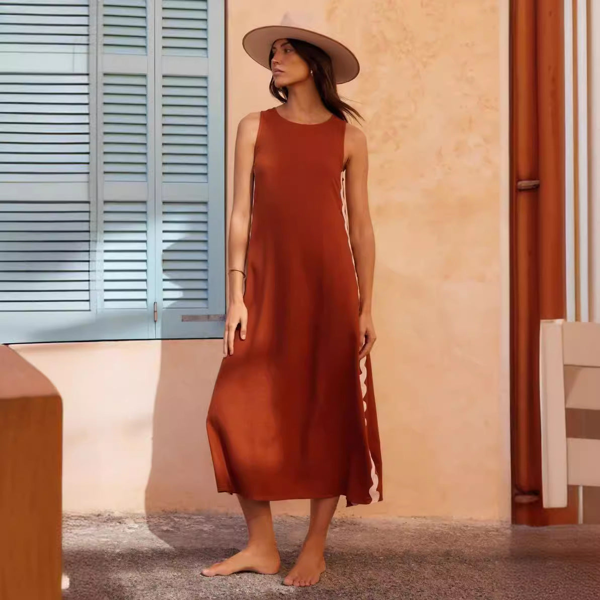 Relaxed Fit Cotton Blend Midi Dress