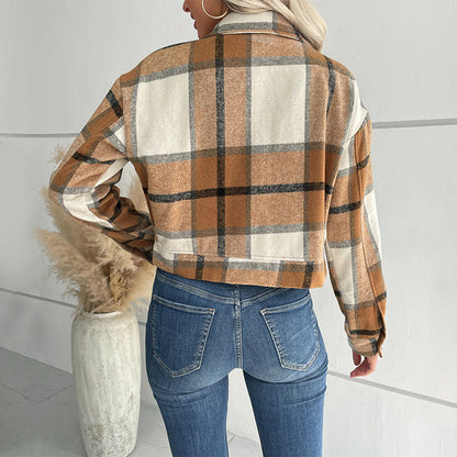 Women's single-breasted plaid lapel jacket