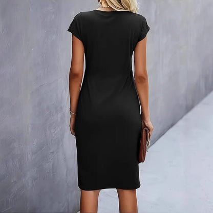 Women’s Bodycon Dress – Slim Fit – Knee Length – Short Sleeve – Side Knot Detail