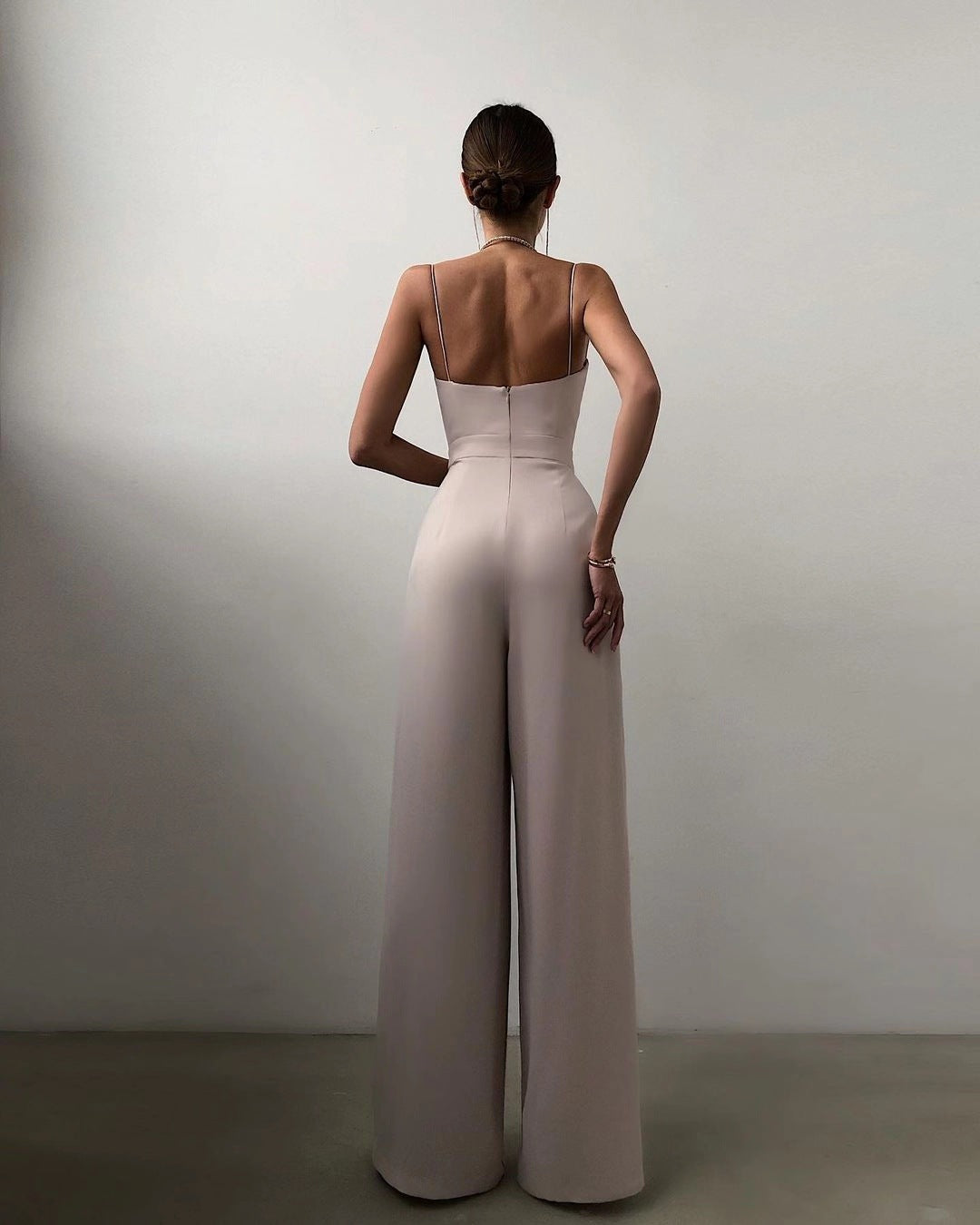 Women's Strappy Jumpsuit- Sweetheart Neckline - Wide-Leg Pants