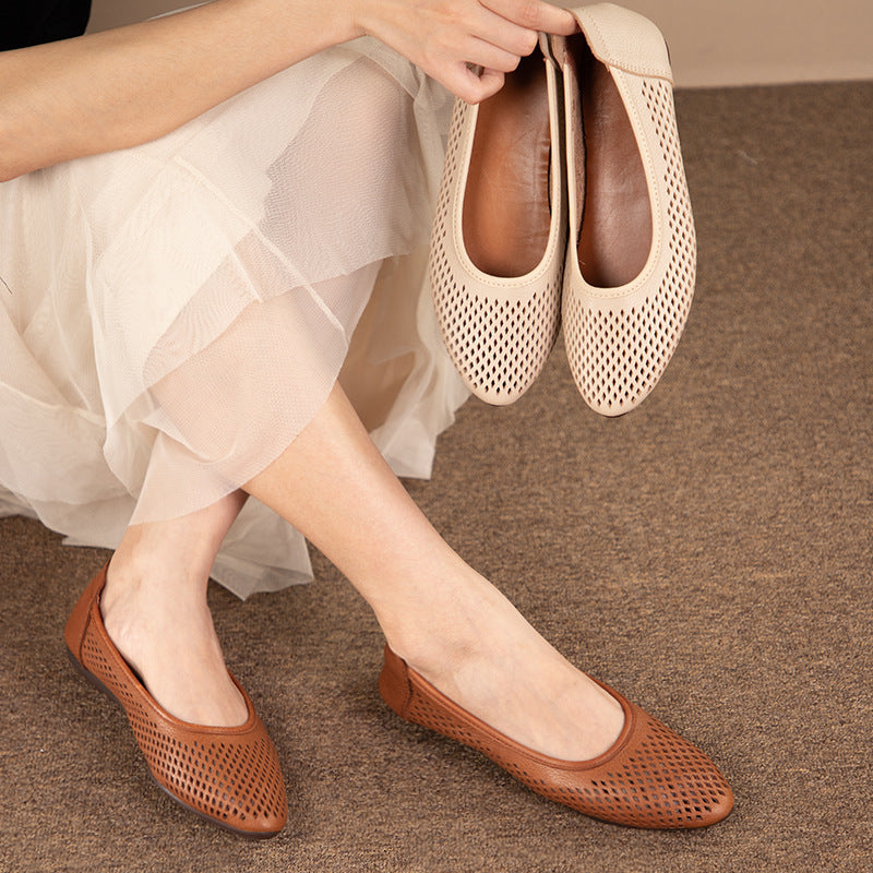 Women’s Ballet Flats - Breathable Laser-Cut Design - Flexible Slip-On Comfort