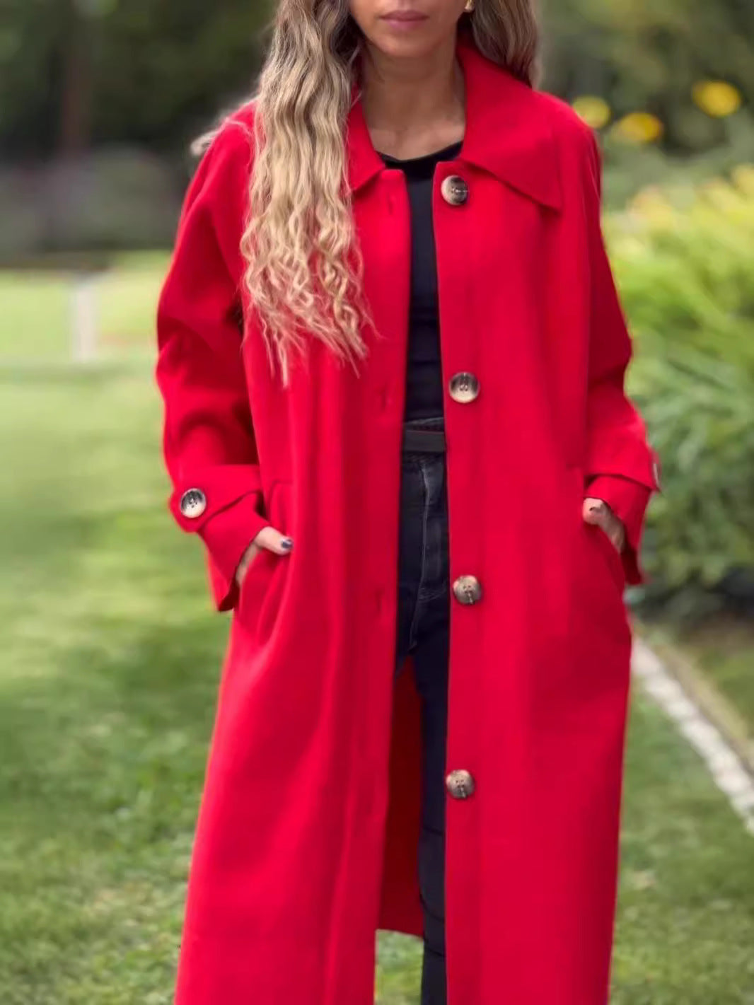 Wool Blend Relaxed Fit Long Coat 