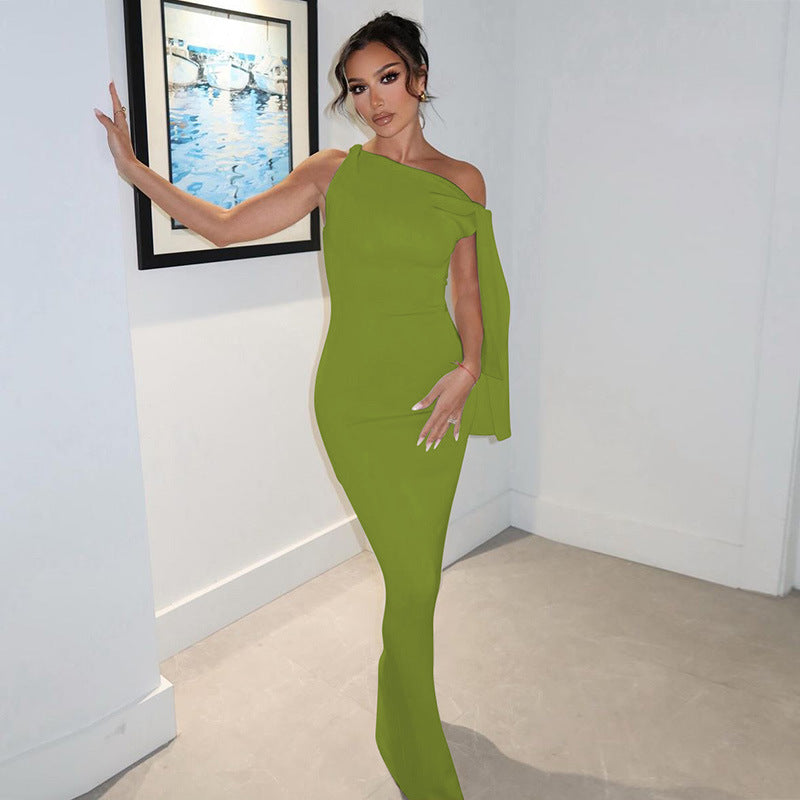 Satin Slim Fit One-Shoulder Dress