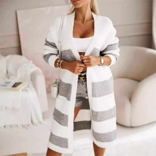 Striped Oversized Knit Longline Cardigan 