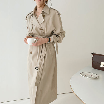 Women’s Trench Coat – Relaxed Fit – Double Breasted – Belted Waist – Full Length