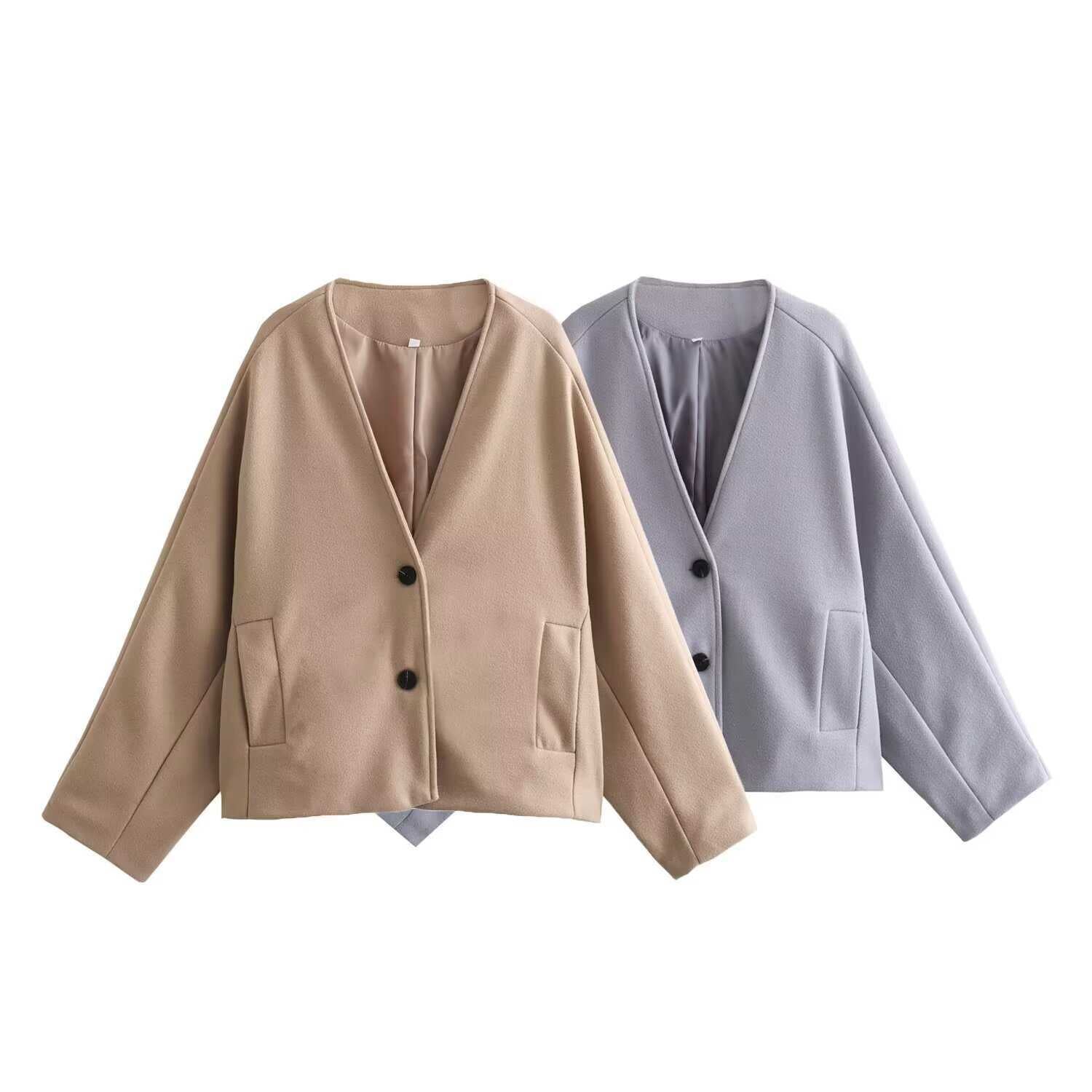 Loose V-Neck Short Jacket