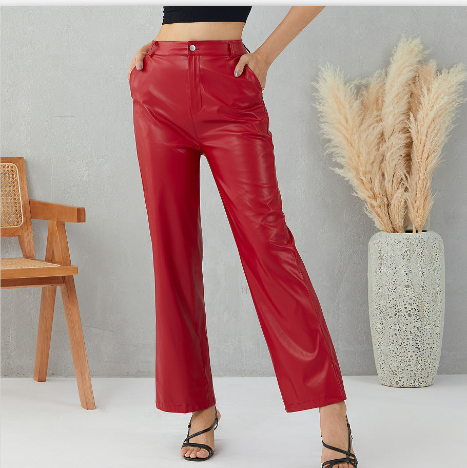 Maggie - buttoned leather cropped pants