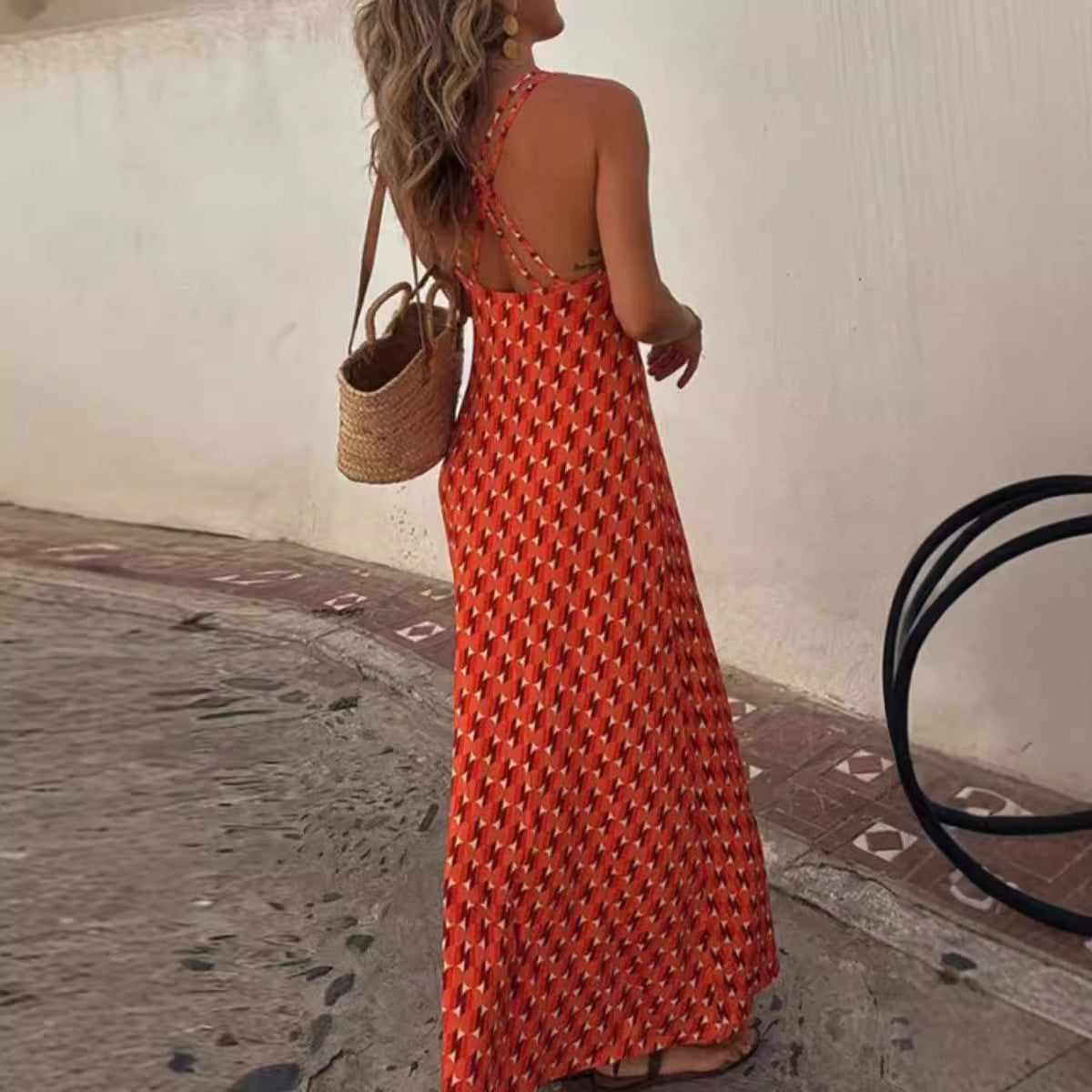 Printed Halter Neck Slim Fit Long Dress