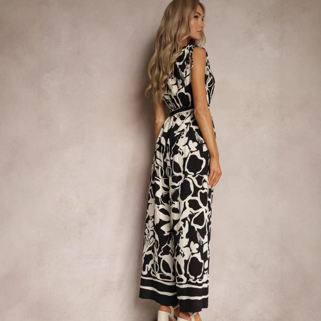 Printed Tie Waist Relaxed Jumpsuit