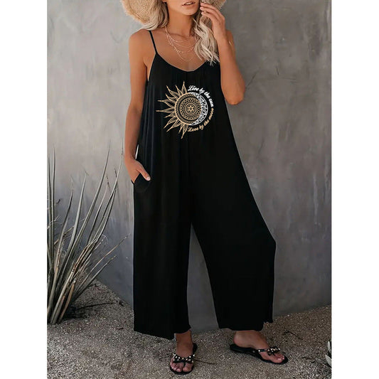 Women’s Jumpsuit – Relaxed Fit – Spaghetti Straps – Wide Leg – Casual