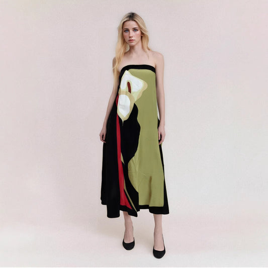 Abstract Print Flowing Midi Dress
