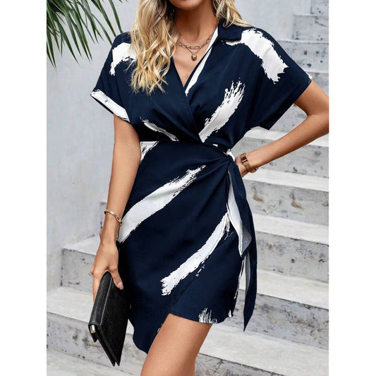 Graphic Cotton Blend Relaxed Wrap Dress 