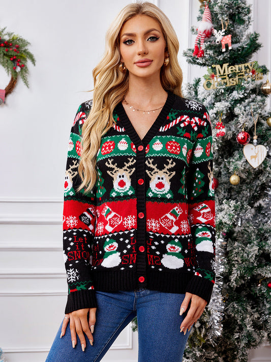 Festive Pattern Knit Loose Fit Cardigan 