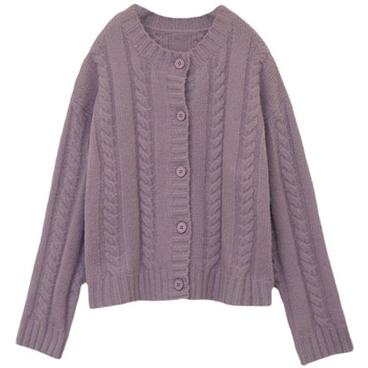 Women’s Cardigan – Knitted - Relaxed Fit – Cable Stitch – Button Front Layer