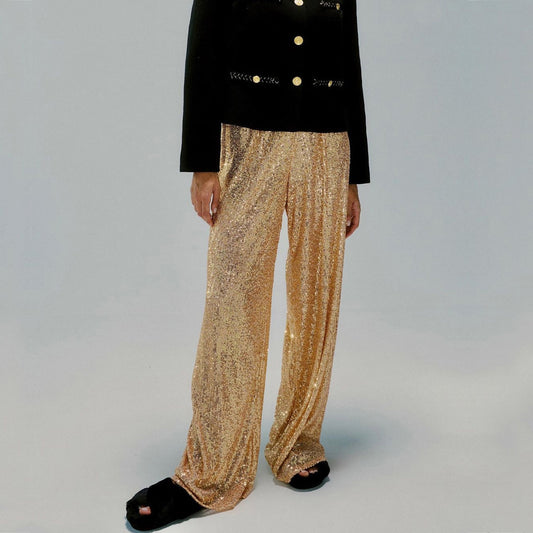 Sequin Relaxed Fit Straight-Leg Pants 