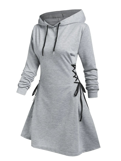 Women's gothic mini dress with hoodie and drawstring