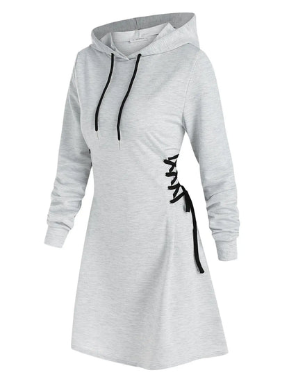 Women's gothic mini dress with hoodie and drawstring