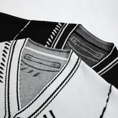 Women's black and white knitted loose slouchy cardigan