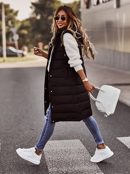 Women's solid color hooded single-breasted mid-length slim cardigan jacket