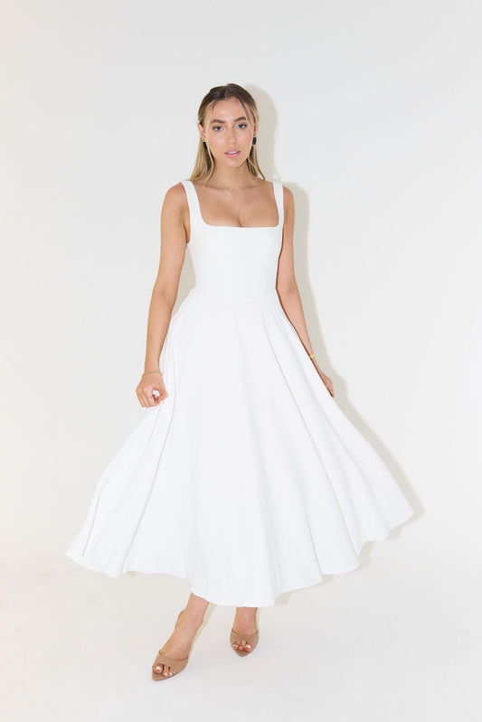 Satin Finish Fitted A-Line Midi Dress