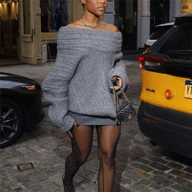 Off-Shoulder Knitted Sweater