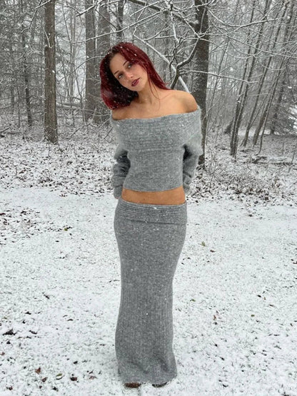 Women's off-shoulder knitted sweater
