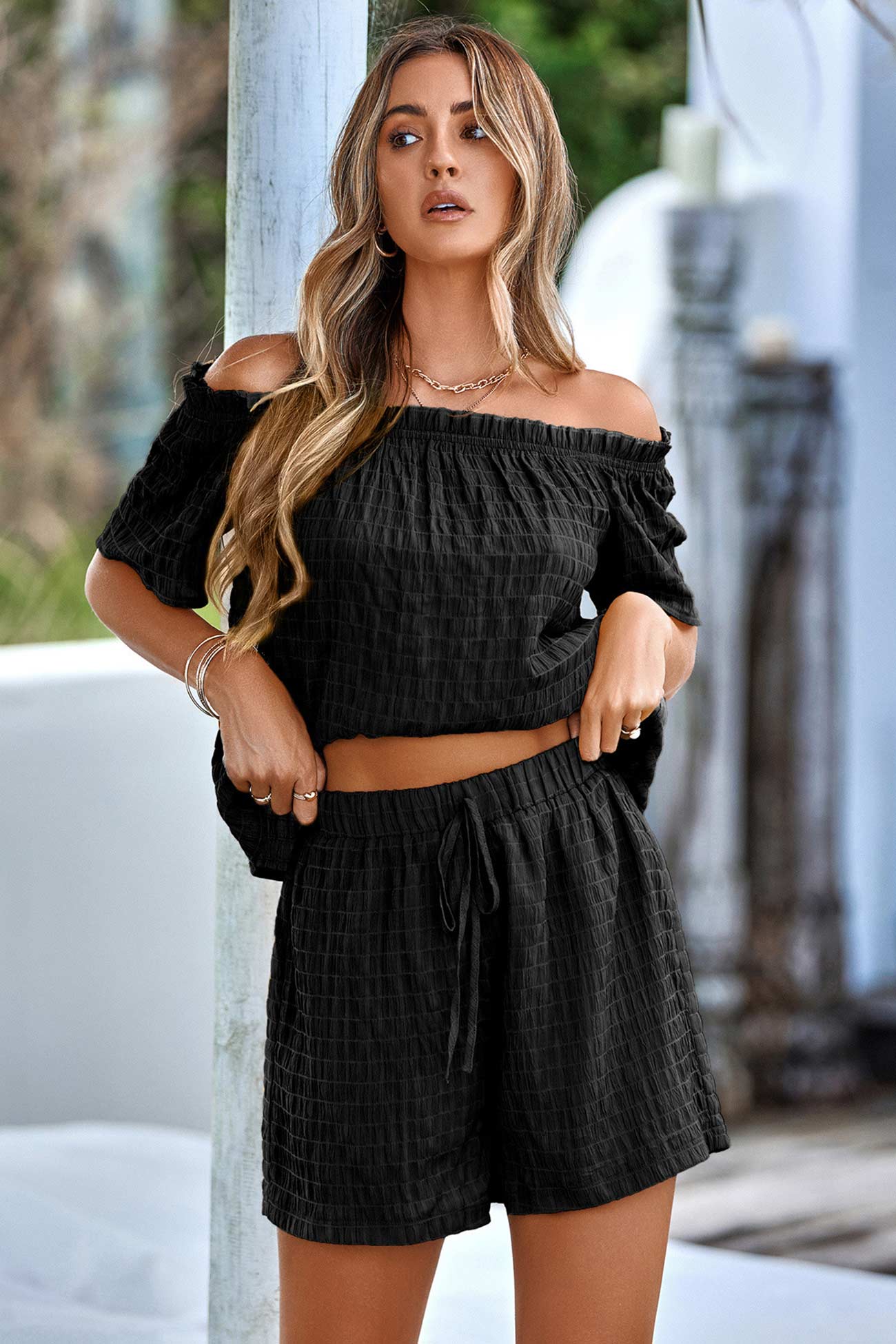 Olivia - off shoulder tops two piece shorts set