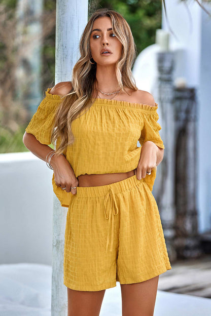 Olivia - off shoulder tops two piece shorts set