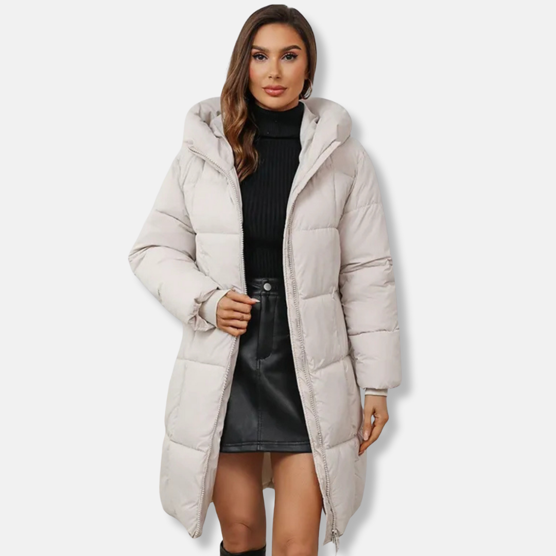 Women’s Puffer Coat - Quilted - Insulated - Hooded - Midi Length - Full Zip