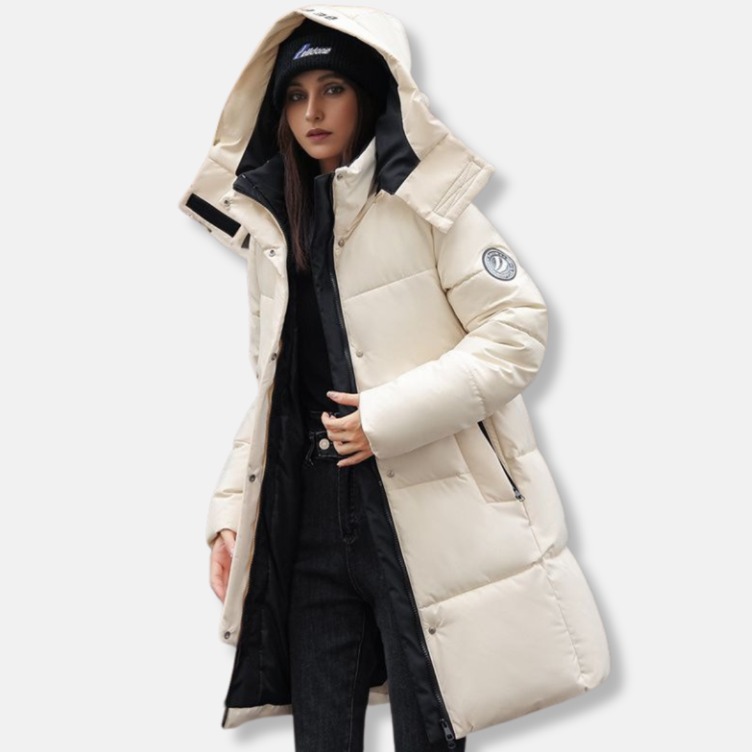 High Collar Hood Mid-Thigh Puffer Coat