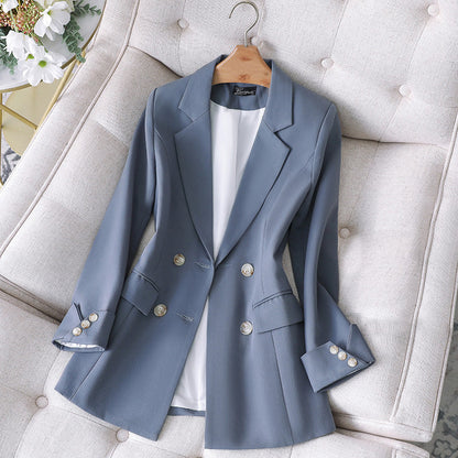 Women’s Blazer – Tailored Fit – Double-Breasted – Notched Lapel – Metallic Button Detail