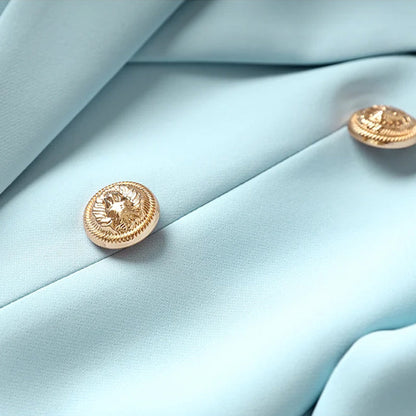 Women's Blazer Skirt Set - Double Breasted Tailored Fit - Gold Button Detailing