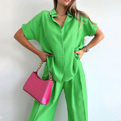 Women's casual two-piece set wide-leg pants loose summer shirt top